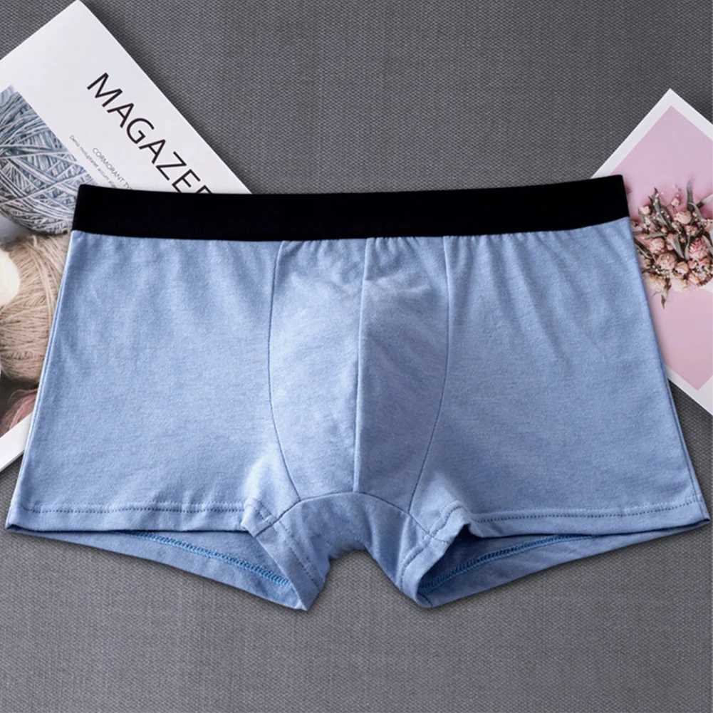 Cuecas masculinas de algodão roupa interior respirável cor sólida boxer briefs cintura elástica calcinha macia confortável cuecas amigáveis à pele 24319