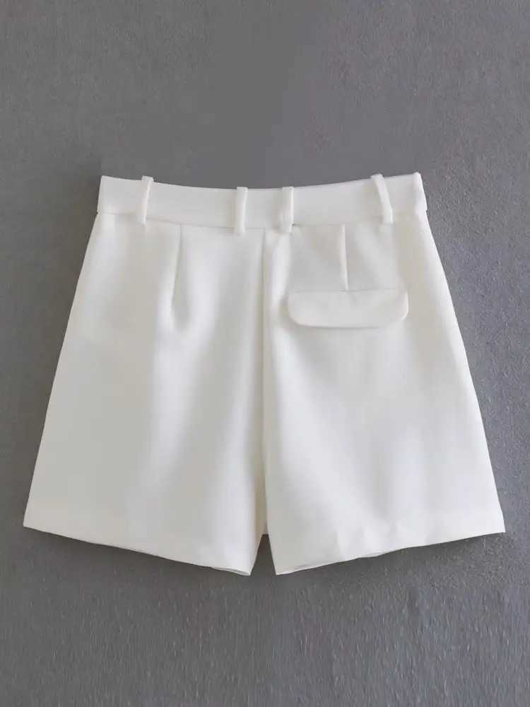 Shorts femininos willshela moda feminina branco plissado frente zíper shorts vintage cintura alta feminino chique senhora shortsl2403