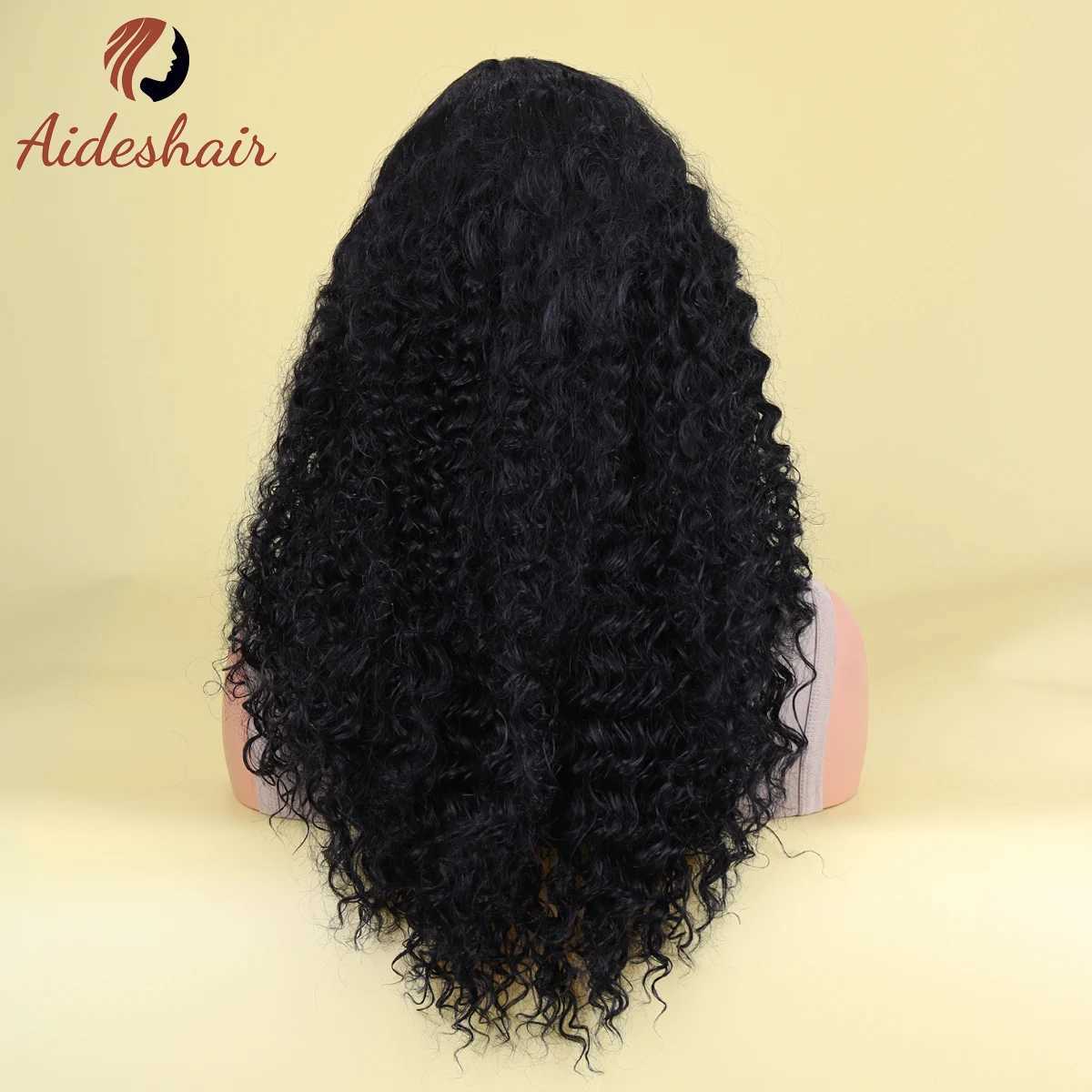 합성 가발 Aideshair womens 합성 가발 긴 곱슬 머리 가발 검은 머리카락 머리카락 머리 헤어 스타일리스트 가발 아프리카 옴브 접착제 프리 하이 온도 240329