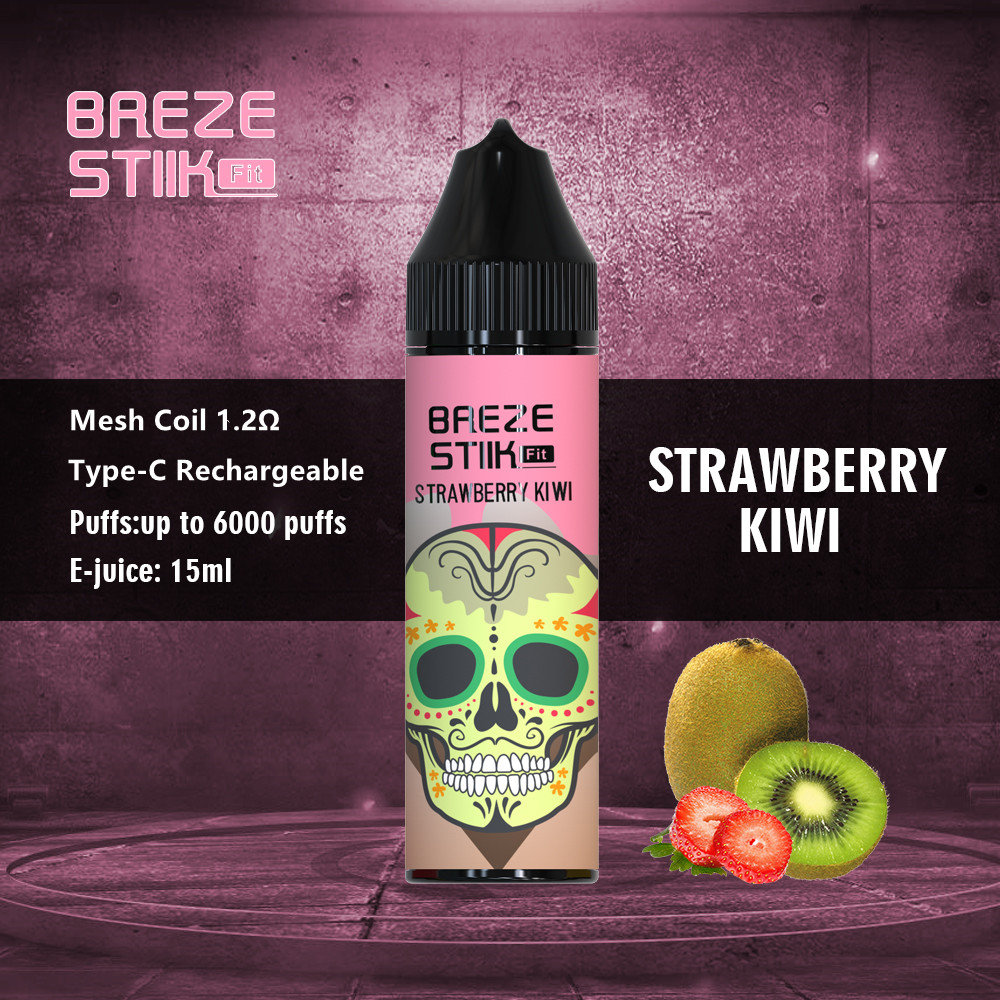 Breze Stiik Fit 6000 Puff Disposable E-cigarett med E-Liquid Battery Power Indicator 500mAh 15 ml Förinställda puffs 6K Vape Pen