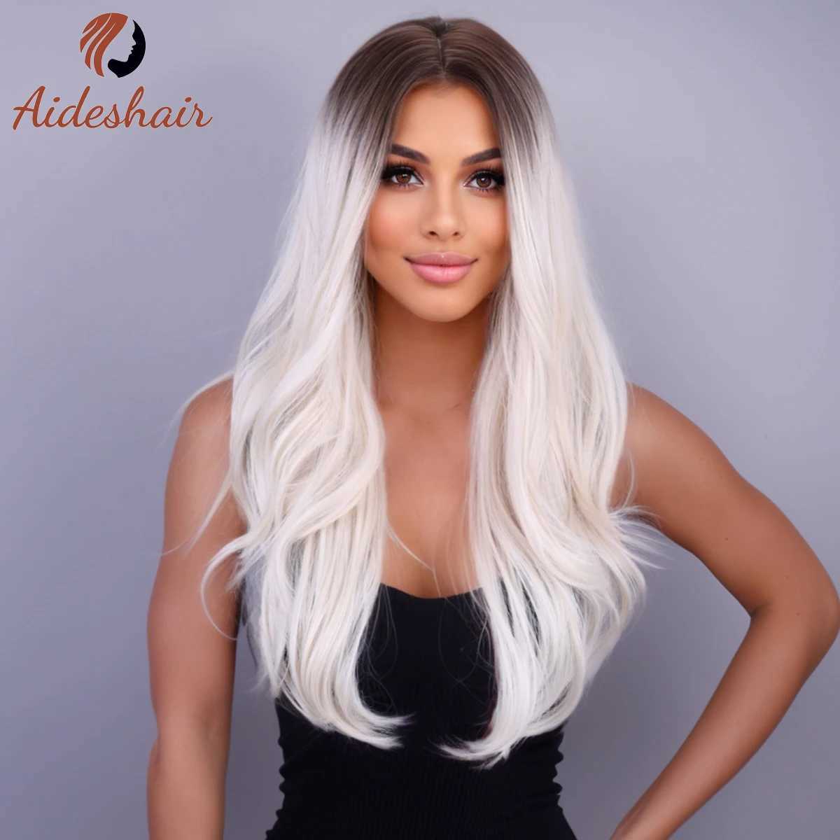 Syntetiska peruker Medium Gradient Högtemperatur Silk Big Waves Long Curly Hair European American Wig Woman 240328 240327