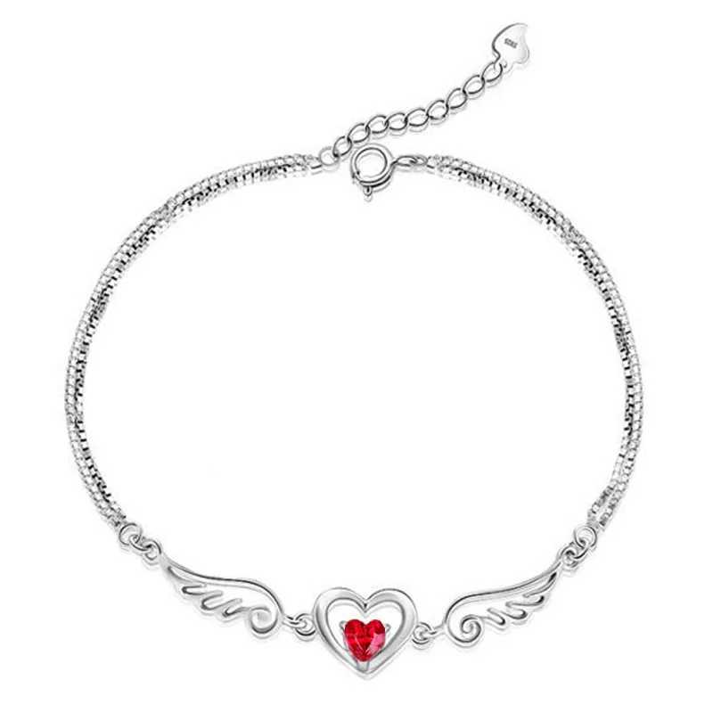 Brazalete Romántico Plata Prueba 925 Pulsera para Mujer Anillo de Bodas Promesa Accesorios de Fiesta Forma de Corazón Pulsera de Piedra de Zirconia 240319