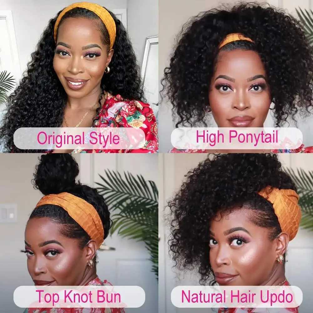 Synthetic Wigs Synthetic Wigs Headband Wig Human Hair Kinky Curly MYLOCKME Glueless Full Machine Made Brazilian Remy Human Hair Wigs For Women 180% Density 240329