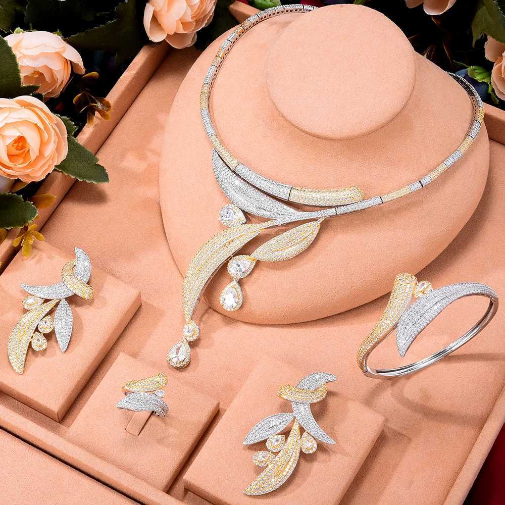 Bangle GODKI Super Large Luxury Flower Leaf Africa Zirconia Jewelry Set Sets For Women Wedding Zirconia Dub Bridal Set 240319