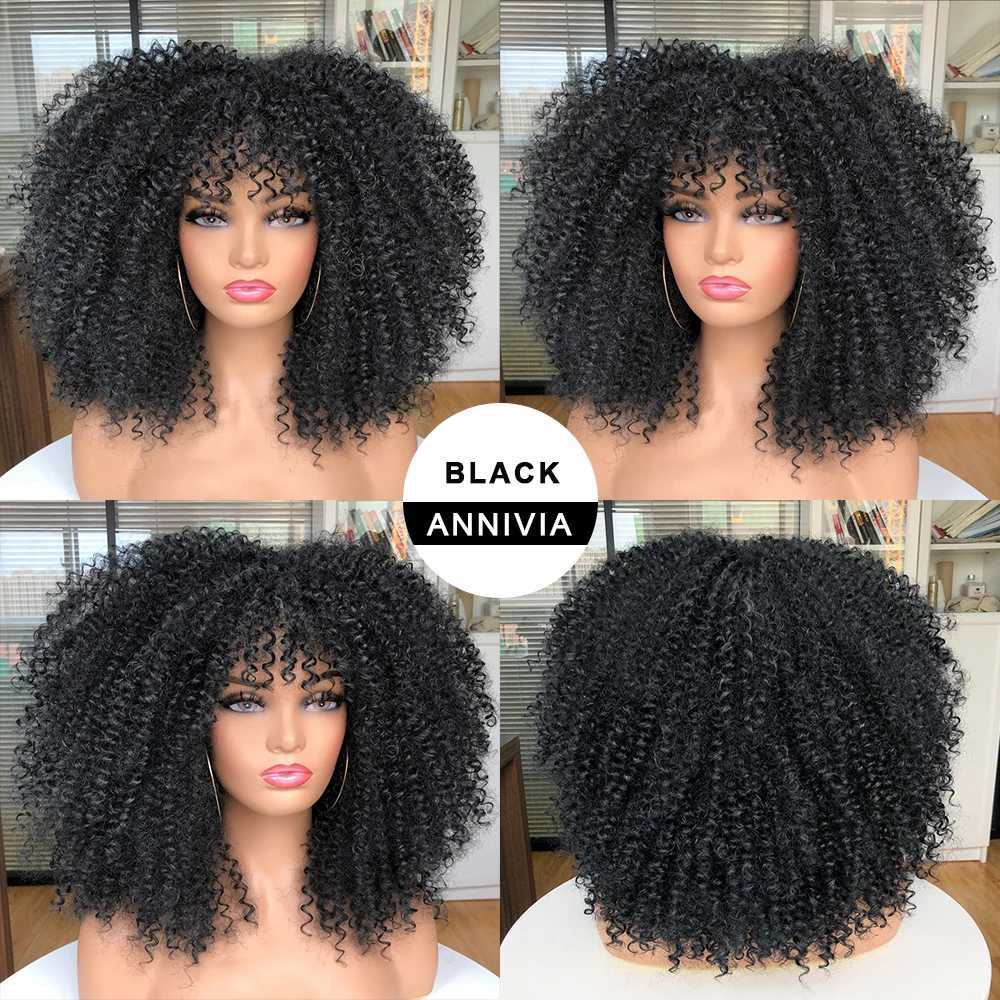 Syntetiska peruker lockiga afro peruker för svarta kvinnor korta kinky lockiga peruker med lugg 16 tum brun afro hår syntetisk fiber gluelös cosplay hår 240328 240327