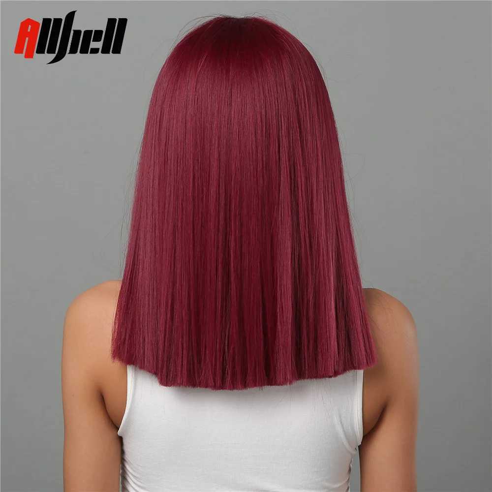 Perruques synthétiques Vin rouge courte droite perruque synthétique Cosplay Lolita cheveux naturels longueur moyenne pour les femmes avec frange Halloween Costume perruques 240328 240327