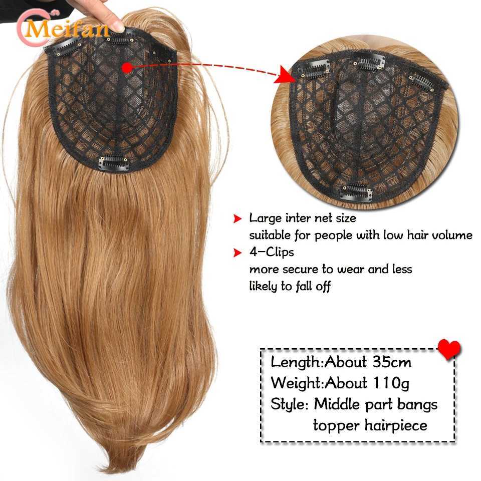 Perucas sintéticas MEIFAN Sintético Longo Cabelo Reto Topper Hairpieces com parte do meio franja invisível natural postiços falsos para mulheres 240329