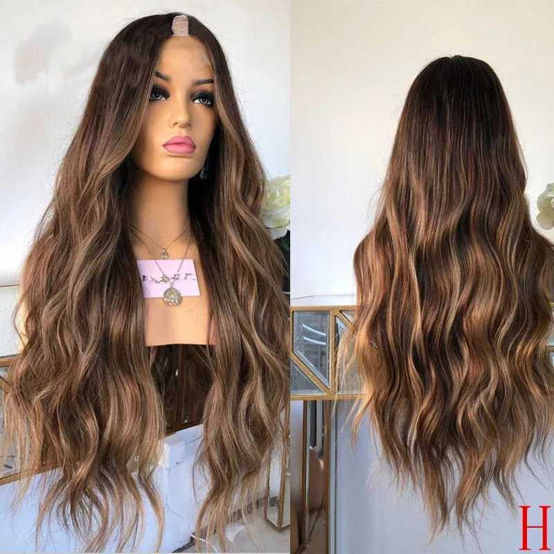 Syntetiska peruker Syntetiska peruker Höjdpunkter Kastbanktillstånd Blond Body Wave V -del Wig Remy 100% Human Hair Loose Wavy Glueless Ombre Brown Full U Shape Wigs 30 Inches 240327