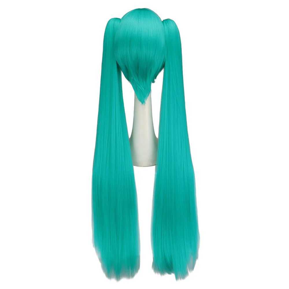 Syntetiska peruker cosplay peruker nyckfullt W syntetiskt hår miku cosplay lång peruk grön värmebeständig party peruker med 2 klipphalvhalvor 240328 240327