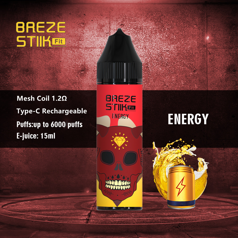 Breze Stiik Fit 6000 Puff Einweg-E-Zigarette mit E-Liquid-Batterie-Leistungsanzeige, 500 mAh, 15 ml Prefill Puffs, 6k Vape Pen