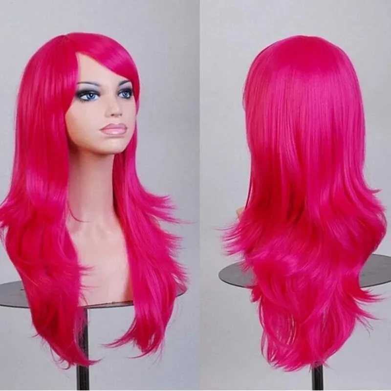 Syntetiska peruker cosplay peruker 70 cm lockigt långt rosa cosplay peruk hårstycken syntetiskt hår grå rosa blond peruk för svarta kvinnor peruk 240328 240327
