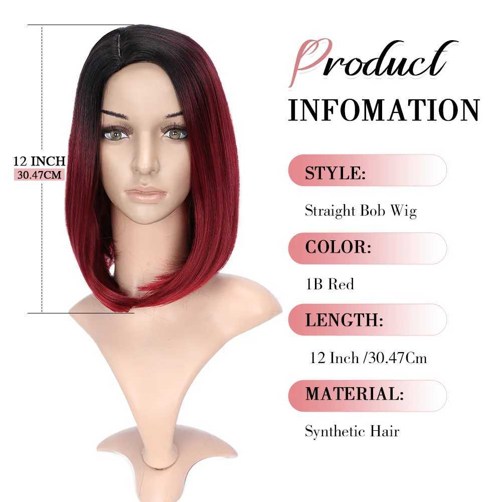 Syntetyczne peruki krótkie peruki proste peruki dla kobiet syntetyczne włosy czarne perukę czerwoną niebieską perukę odporną na błonnik peruka cosplay cosplay codzienne stosowanie 240329