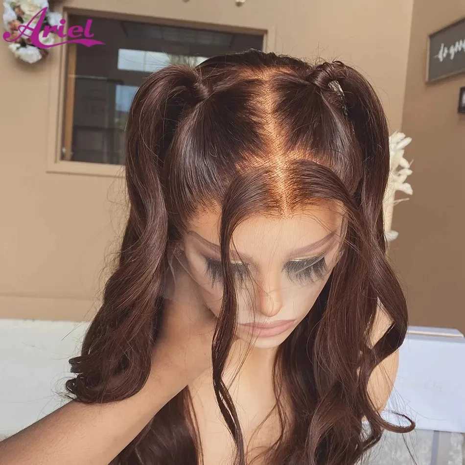 Synthetic Wigs Synthetic Wigs 360 Body Wave Chocolate Brown Lace Front Wigs Human Hair 13x6 HD Lace Front Human Hair Wigs Colored Wigs For Women On Sale 240328 240327