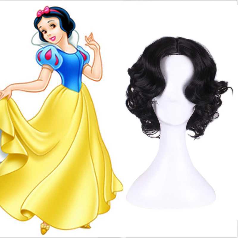 Parrucche sintetiche Parrucche in pizzo Anime Biancaneve Principessa Parrucca Capelli ondulati Parrucche sintetiche resistenti al calore Costume Corto Nero Cosplay Bambino 240328 240327