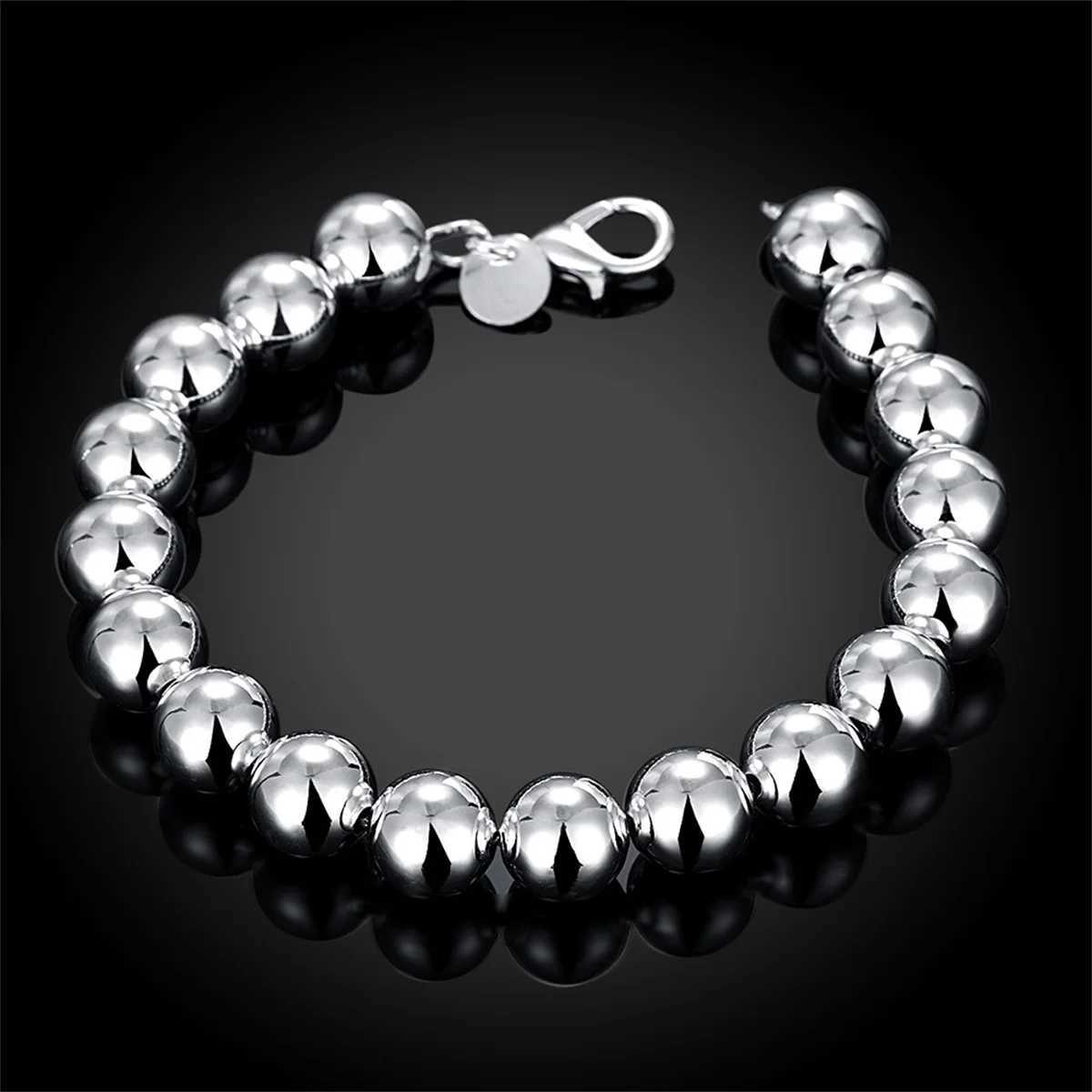 Bangle 925 silver luxury brand 10MM buddy beads bracelet women fashion engagement jewelry wedding 240319