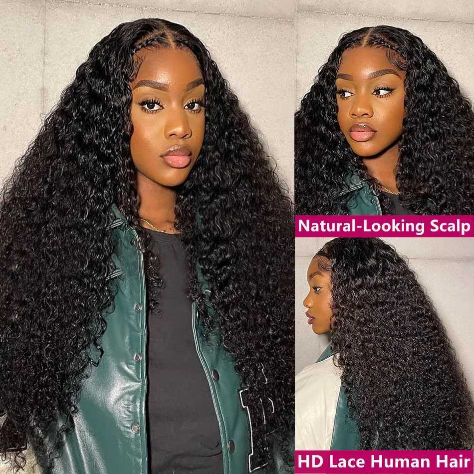 Syntetiska peruker HD Deep Wave 13x4 Spets Frontal Human Hair Wig Olig till försäljning 28 30 32 tum Brasiliansk Remy 200% Densitet Curly 4x4 Stängnings peruk för kvinnor 240328 240327