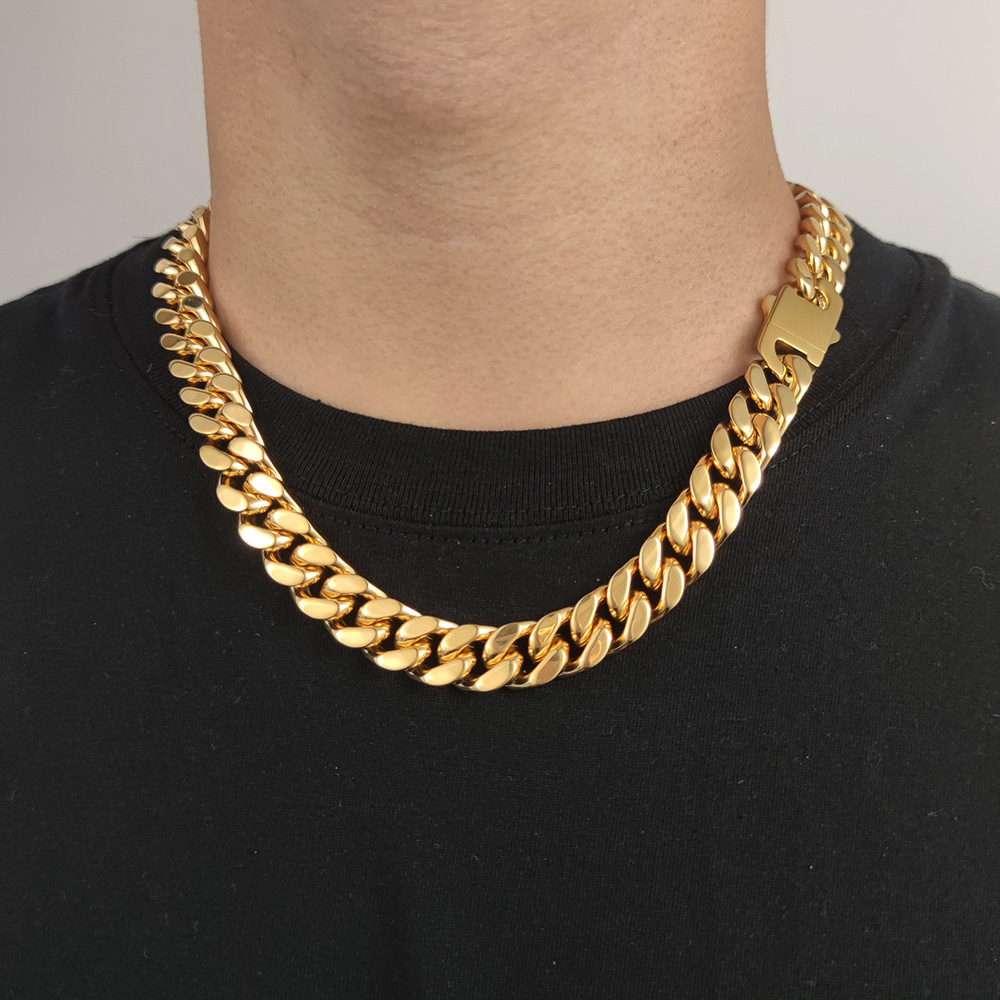 8/10/12mm Heavy Punk Curb Cuban Chain Necklace For Men Women HipHop Miami Gold Plate Stainless Steel Bike Four-sided Grinding Necklace Jewelry