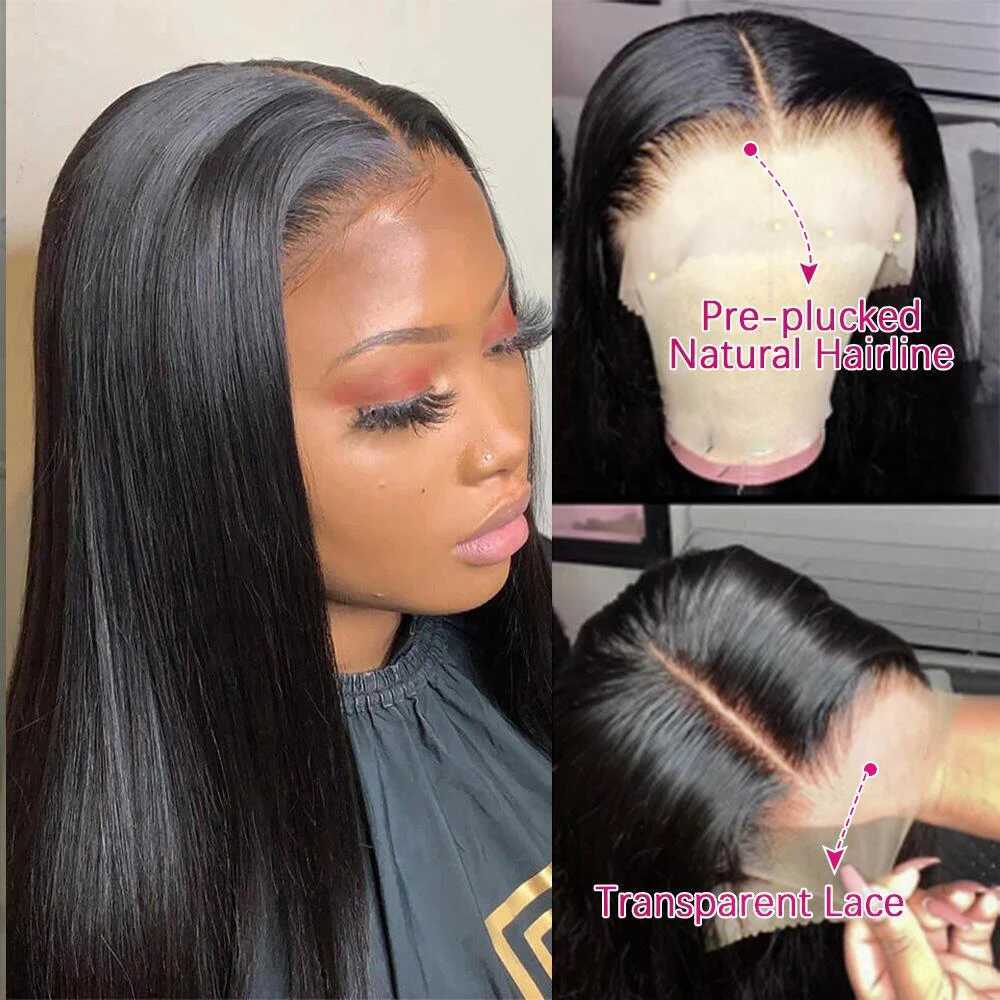 Sentetik peruklar sentetik peruklar hd şeffaf 360 dantel frontal peruk 4x4 dantel kapatma peruk düz 13x6 dantel ön insan saç perukları siyah kadınlar için 30 34 inç 240329