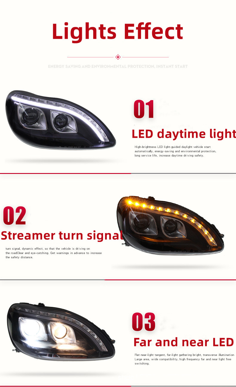 Strålkastare för Benz S klass W220 2002-2005 LED-billampor Dagslampor Dynamiska svängsignaler