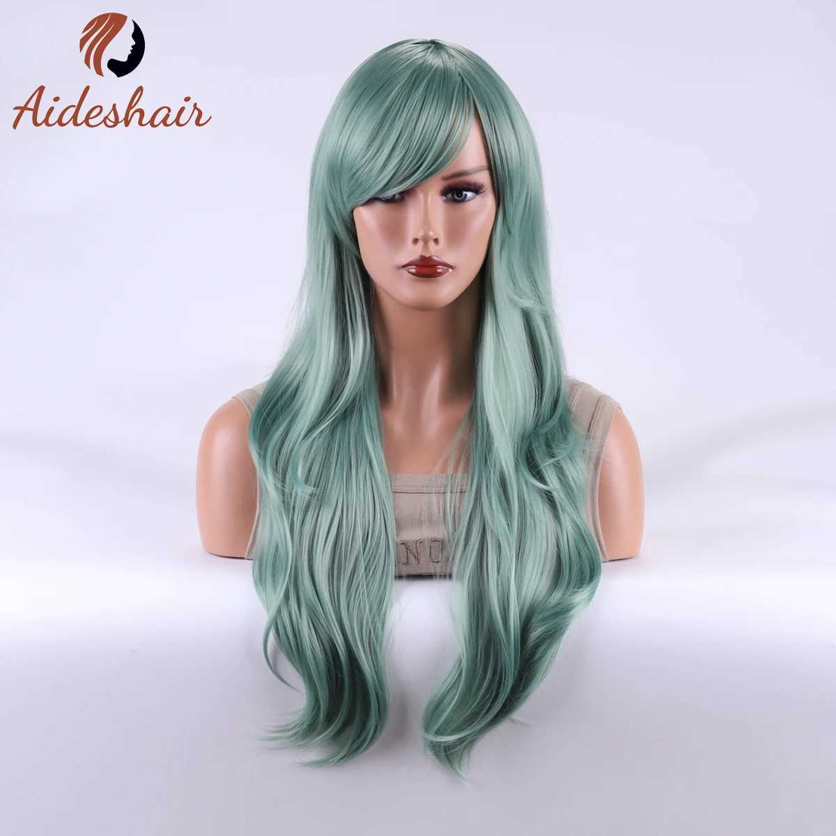 Perruques synthétiques perruques Cosplay perruques Aideshair 28 cheveux longs ondulés perruque Cosplay résistante à la chaleur pour femmes vert 240328 240327