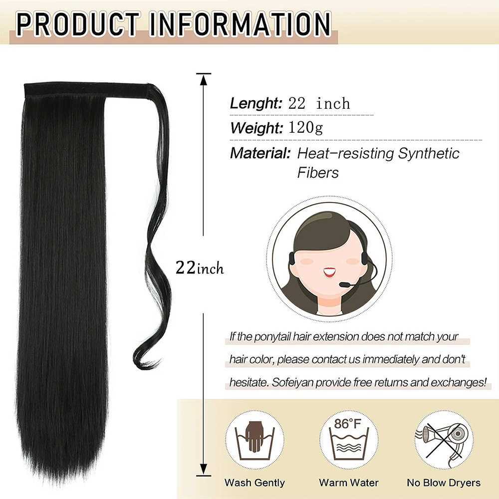 Syntetyczne peruki syntetyczne Peruki Długie prosty kucyk rozszerzony o 22 cale owinięte syntetyczne włosy w peruce dla kobiet naturalne miękkie codzienne stosowanie 240329