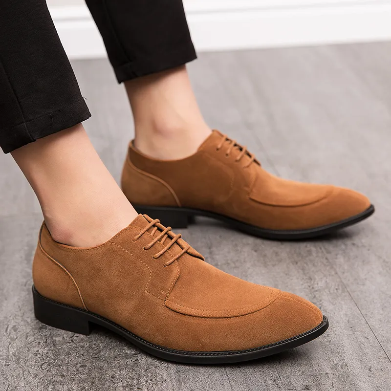 Suede Men Shoes Coffee Black Breathable Lace-up Casual Shoes Oxfords Flock Handmade Dress Shoes