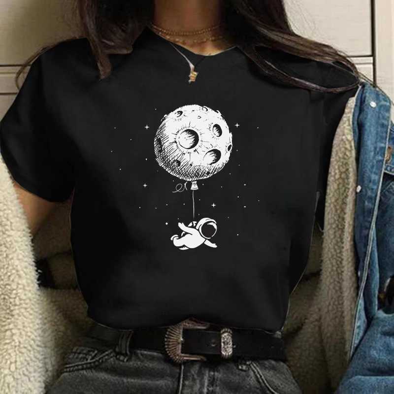 Damen-T-Shirt, Harajuku, lustiges 90er-Jahre-Mädchen-Mond-T-Shirt, Cartoon-Grafik, bedruckt, schwarzes Damen-T-Shirt, lässiges Damen-Shirt, Kawaii-T-Shirt, L2403