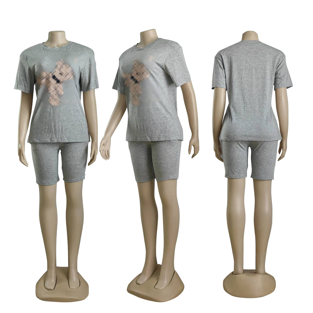 2024年春の毎日の衣装女性カジュアルTシャツとショーツパンツ2ピースセット無料船