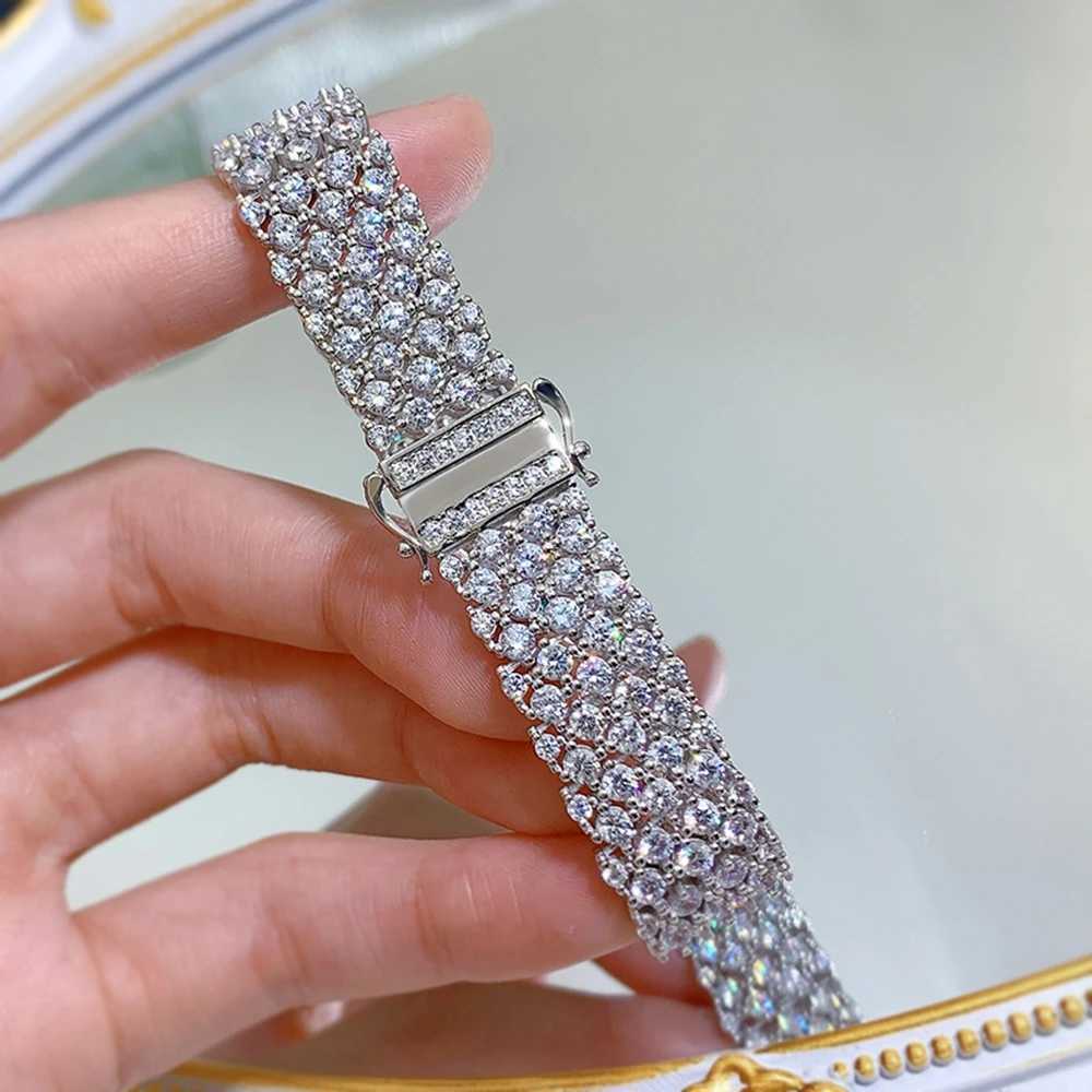 Bangle Wong Rain Luxury 100 ٪ 925 Silver 14mm Lab White Sapphire Stone Women Bracelets Party Fine Gine Jewelry 240319