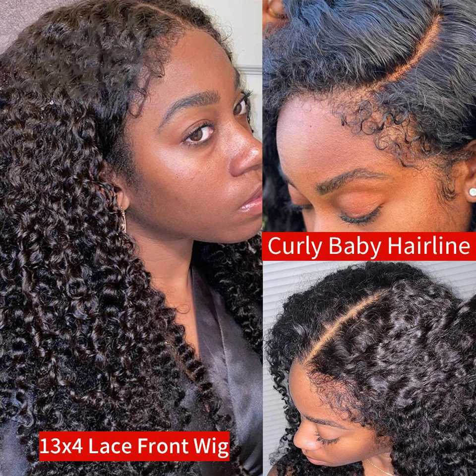 الباروكات الاصطناعية شعر شعر مستعار بشعر بشري مجعد مع حواف مجعد 4C Hairline Hairline Baby Hair 13x4 الشفافة الشفافة الجبهة الباروكة البشرية جاهزة للذهاب لا غراء 240328 240327