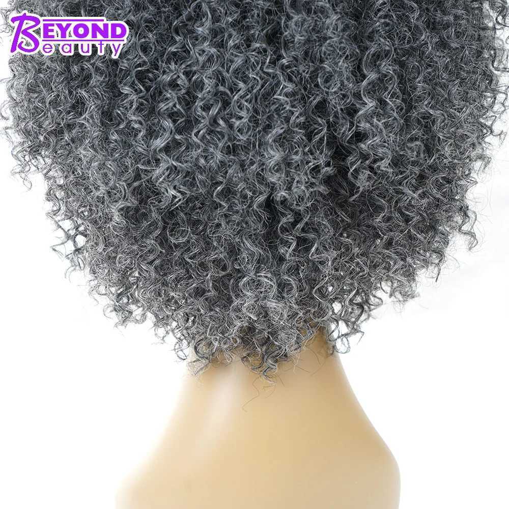 Perucas sintéticas cinza bob peruca sintética curta cinza afro kinky encaracolado perucas para mulheres preto prata afro-americano natural cabelo falso além da beleza 240328 240327