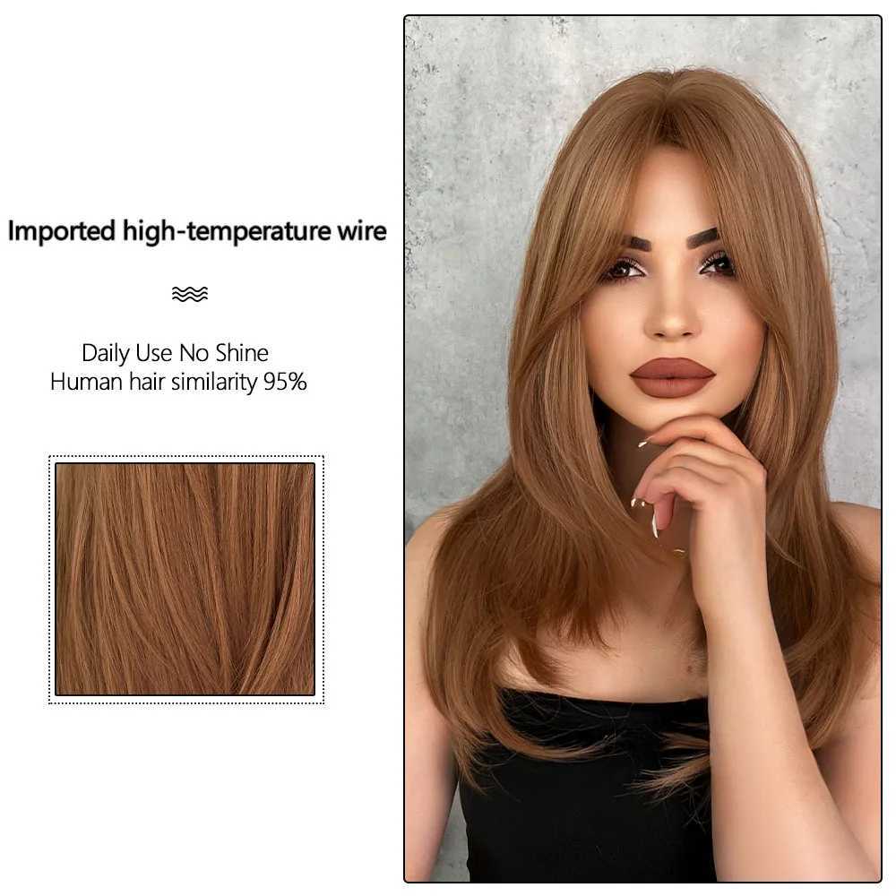 Perucas sintéticas cosplay perucas de comprimento médio café marrom perucas para mulheres cabelo natural ondulado perucas cosplay resistente ao calor perucas de fibra sintética uso diário cabelo falso 240327