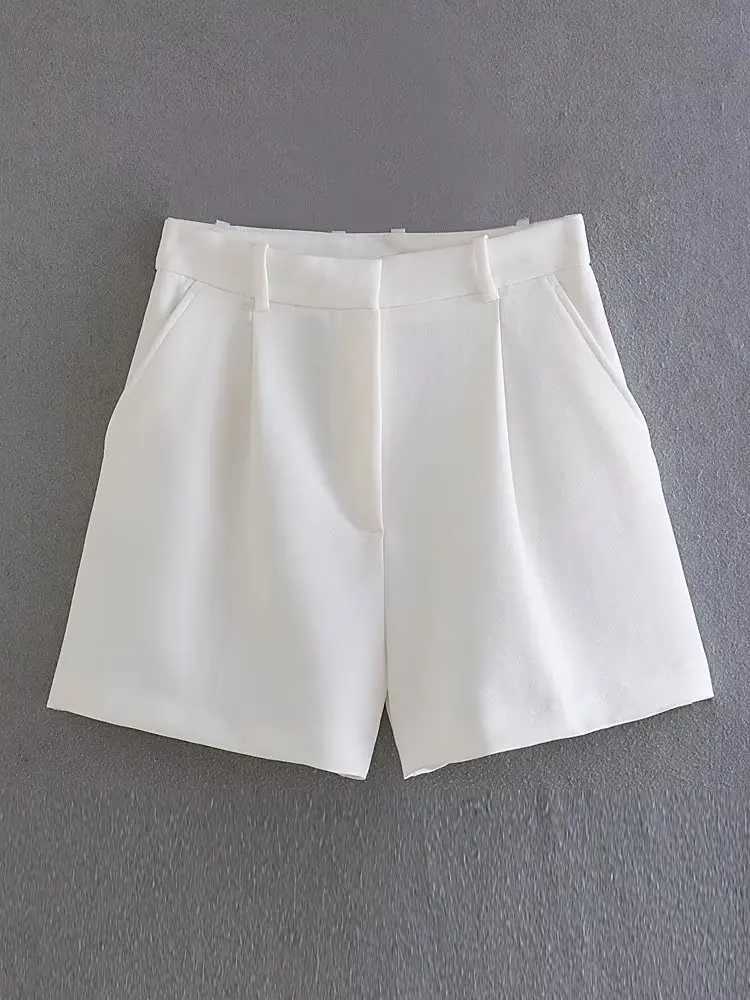 Shorts femininos willshela moda feminina branco plissado frente zíper shorts vintage cintura alta feminino chique senhora shortsl2403