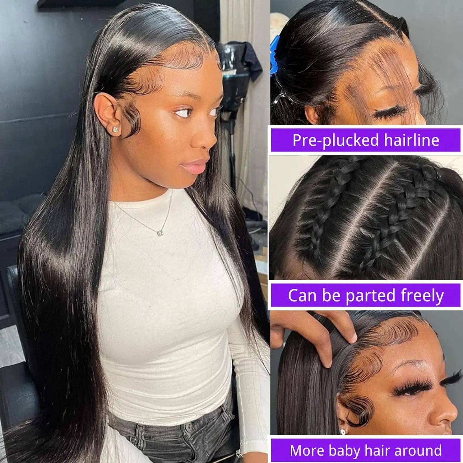 30 Inch 13x6 Straight Frontal Wig Human Hair 13x4 HD Transparent Lace Front Wig Pre Plucked Brazilian Straight Wigs Glueless Wig