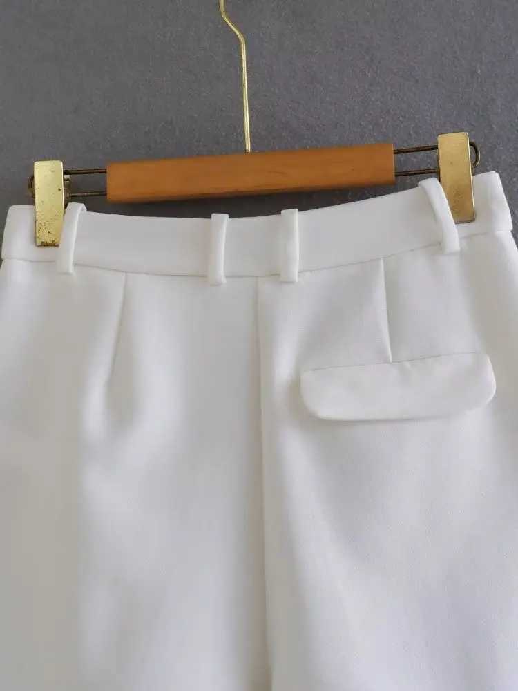 Shorts femininos willshela moda feminina branco plissado frente zíper shorts vintage cintura alta feminino chique senhora shortsl2403