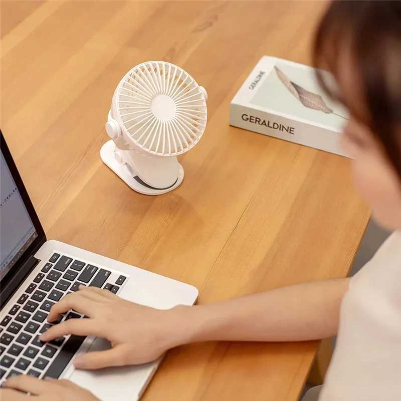 Electric Fans Portable USB Batteritabell fläktklipp på mini Desk fläkt Rotera 360 Justerbart klipp för sovsal fläkt 240319