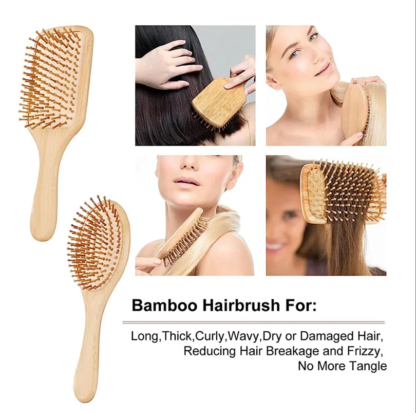 Peigne à cheveux en bambou, brosse à palette, coussin d'air, peigne de Massage, brosse démêlante, brosses à cheveux antistatiques