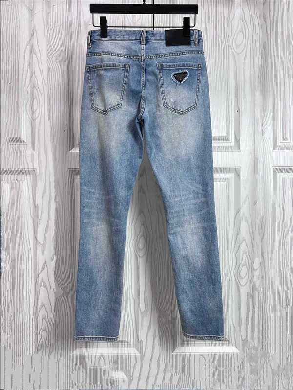 Mäns jeans designer New P Family pra pu små raka casual byxor triangel etikett lim remsa broderad bokstav denim 4s29