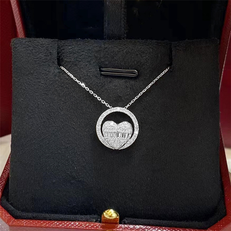 Ins Simple Fashion Heart Pendant Sparkling Luxury Jewelry 925 Sterling Silver Princess Cut White 5A Zircon CZ Diamond Multi Style Women Beach Clavicle Necklace