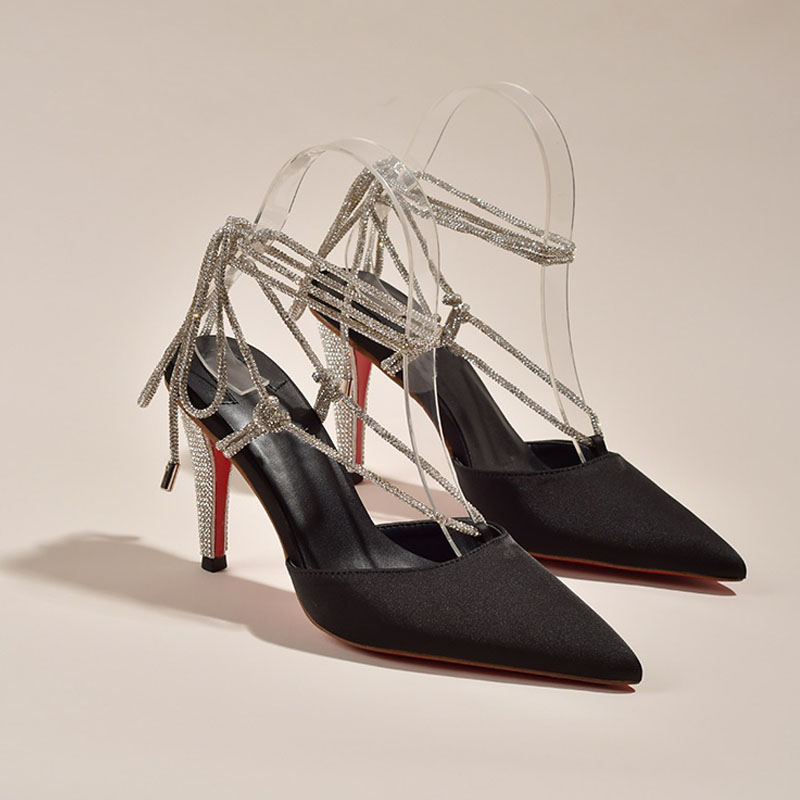 Projektant mody High Heels Crystal Slingback Obcasy 9 cm wieczorne buty single damskie szpilki szpilki czerwona podeszwa wysokiej jakości pełne kryminanie