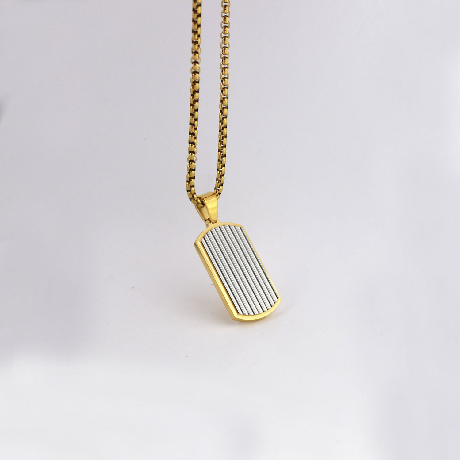 Wholesale Hip Hop  Street Jewelry Multi Line Stainless Steel Gold Square Wave Men Pendant Necklace