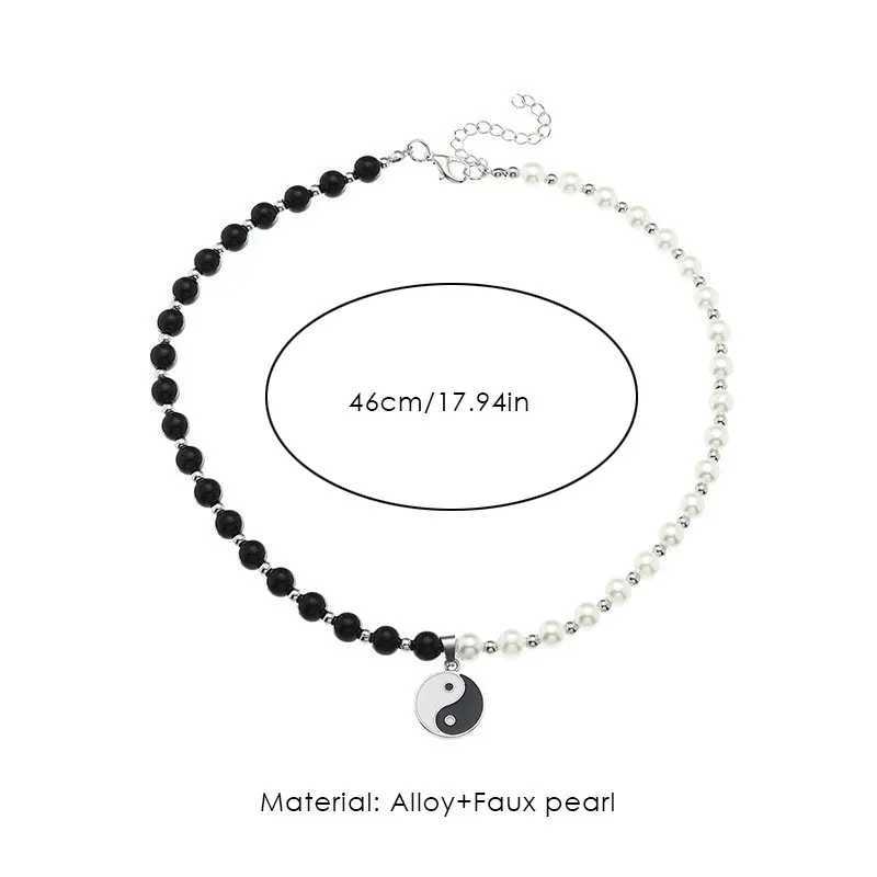 Hanger Kettingen Zwart Wit Taoïsme Yin Yang Ronde Charme Kralen Faux Parel Tai Chi Choker Ketting voor Mannen Vrouwen Bescherming geluk Sieraden GeschenkenL2403L2403