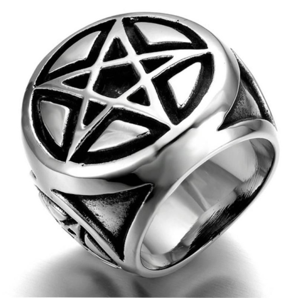 Anéis de cluster masculino prata cor pentagrama pentagrama estrela anel de motociclista de aço inoxidável 272k