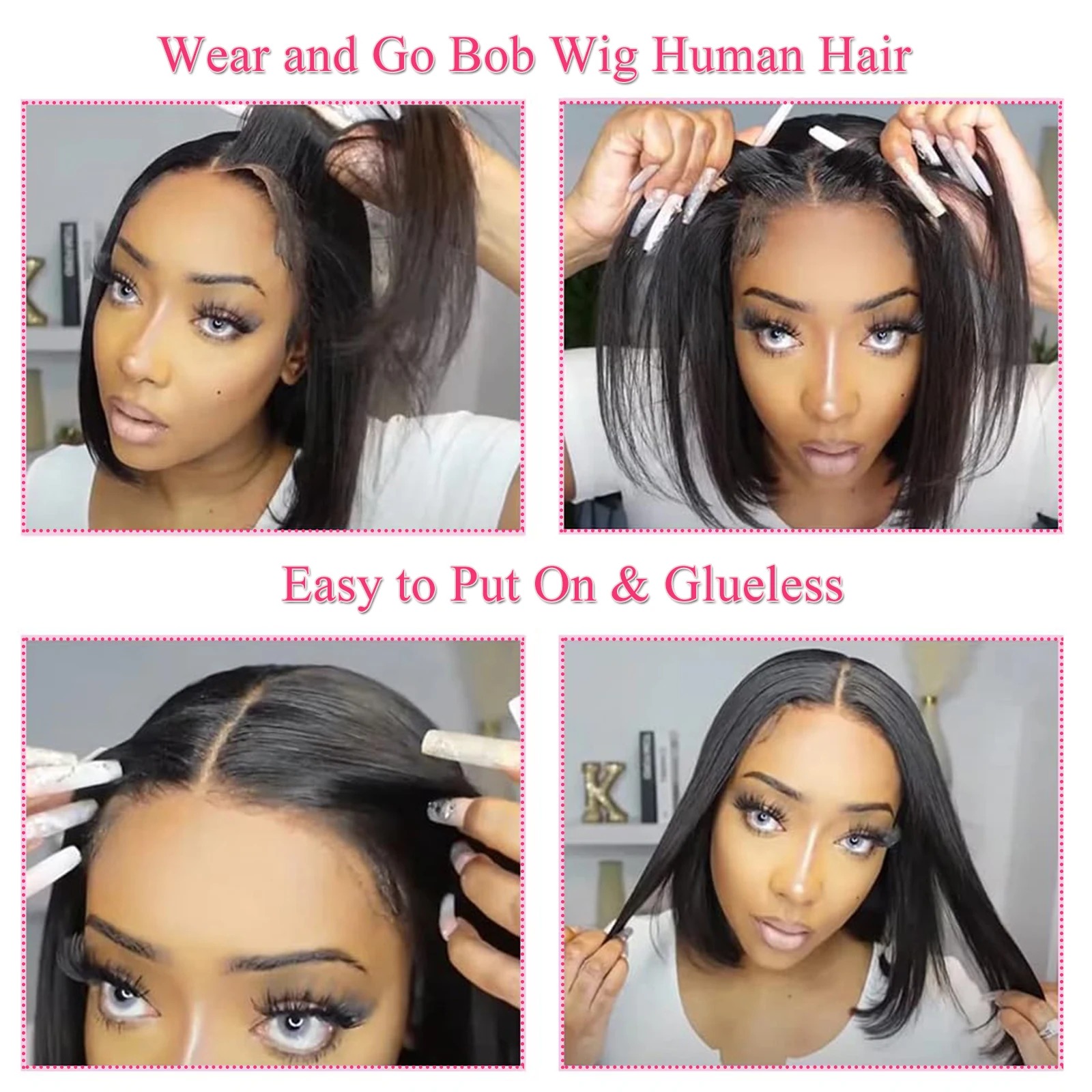 lace front wigs Glueless Wigs Human Hair Pre Cut Short Bob Wig Human Hair Middle Part Lace Closure Wigs Pre Plucked with Baby Hair