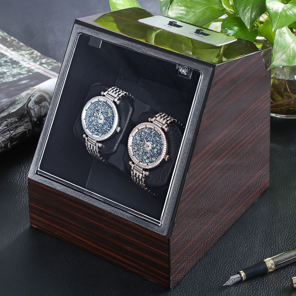 LISCN Wooden Auto Silent Watch Winder Irregular Shape Transparent Cover Wristwatch Box with EU Plug Luxury 2 Box Automatic Watch2741