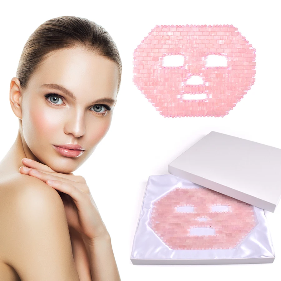 Maschera di giada al quarzo rosa ombra Maschera dormire facciale in pietra di cristallo rosa naturale fatta a mano Maschera il viso con terapia fredda e calda Strumenti la cura della pelle del viso