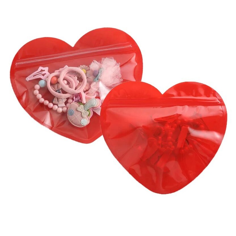 Sacchetti richiudibili in plastica piatta con chiusura a zip a forma di cuore, trasparenti, San Valentino, caramelle, gioielli, regali, buste riporre forcine