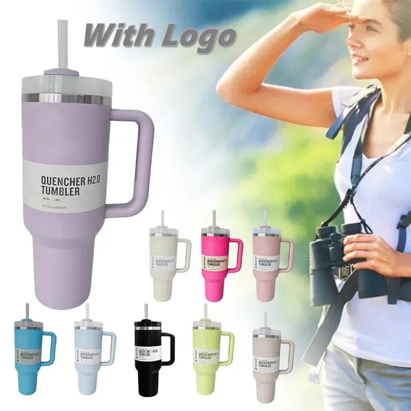 NEW Quencher H2.0 40oz FlowState Stainless Steel Vacuum With 1:1 Logo Insulated Tumbler with Lid and Straw 2nd Generation Car Mugs Vacuum Insulated Water Bottles