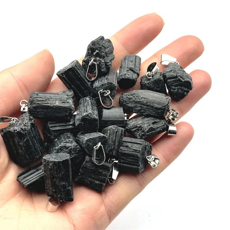 bulk Cheap Black Irregular Pillar Tourmaline Stone Charms Pendant for Women Jewelry Party Friends Gift Free Rope Chain