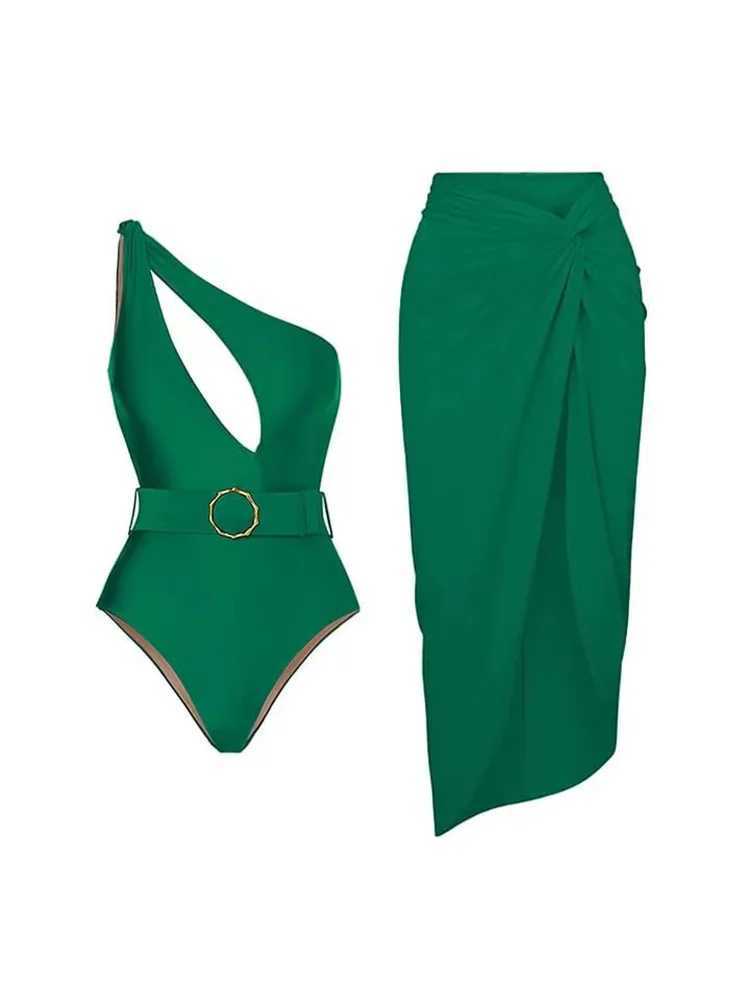 Swimwaies féminines Green Retro Womens Swimsuit All-in-O-One Swimsuit 2023 Nouveau backs de maillot de bain sans bandoulière Single Summer J240319 J240319